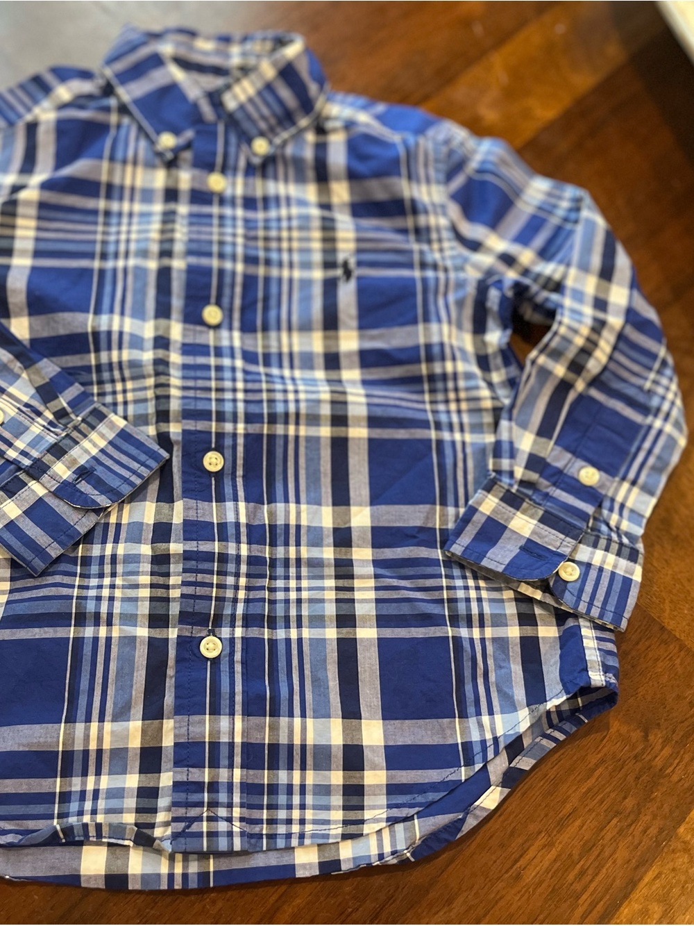 Polo by Ralph Lauren Blue & White Plaid Button-Down Shirt 3t